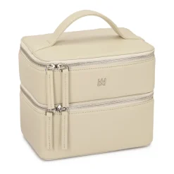 Kazar Toilettasker*Læder makeuptaske med spejl og børsteholdere Beige