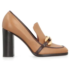 Alberta Ferretti Pumps|Stiletter*Læder Moccasin med Spænde foran og Blok Hæl Brun