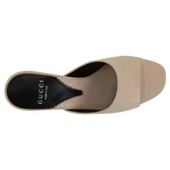 Gucci Stiletter*Læder Slip-On Sandaler med Logo Detalje Beige