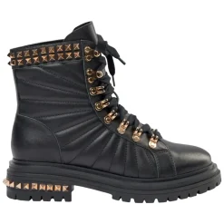 Sofie Schnoor Snøresko*Læderstøvler med gyldne detaljer Sort