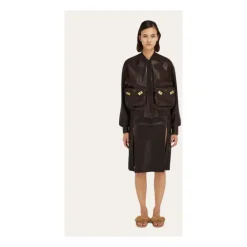 Ferragamo Nederdele*Leather Midi Skirt Brun