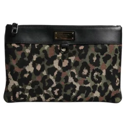 Dolce & Gabbana Clutch*Leopard Jacquard Print Logo Plaque Pouch Bag Multifarvet