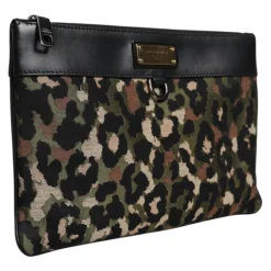 Dolce & Gabbana Clutch*Leopard Jacquard Print Logo Plaque Pouch Bag Multifarvet