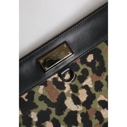 Dolce & Gabbana Clutch*Leopard Jacquard Print Logo Plaque Pouch Bag Multifarvet