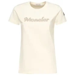 Moncler T-Shirts*Logo Broderi T-shirt Hvid