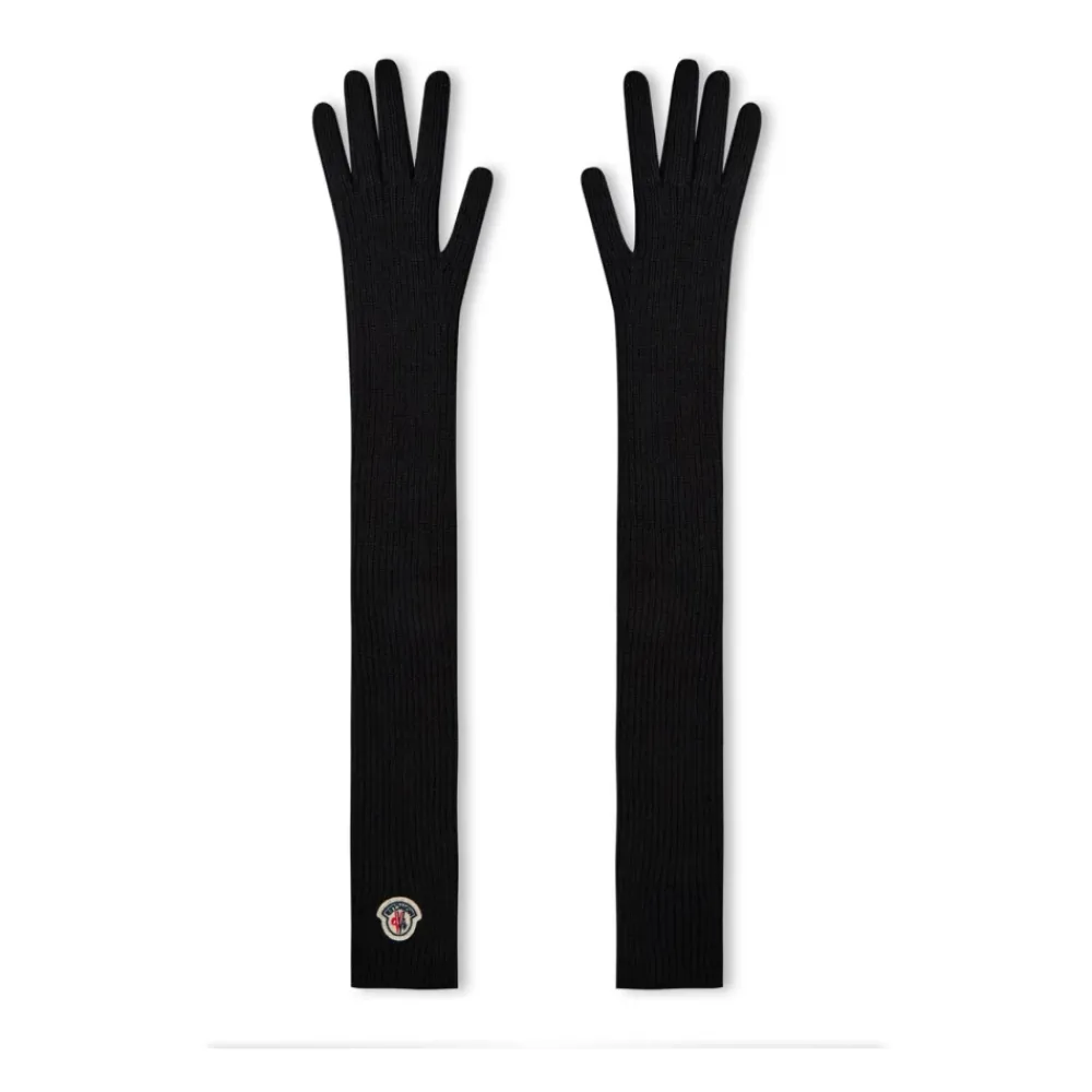 Moncler Handsker*Logo Patch Virgin Wool Long Gloves Sort