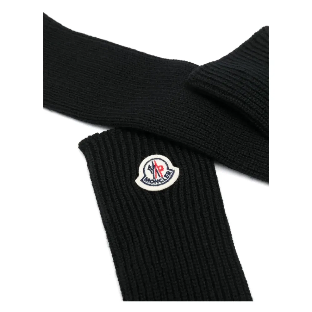 Moncler Handsker*Logo Patch Virgin Wool Long Gloves Sort
