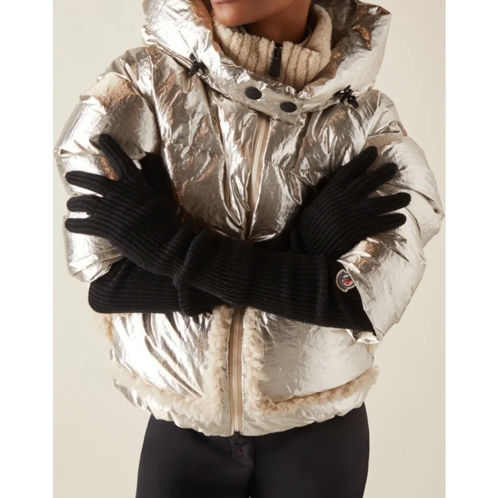 Moncler Handsker*Logo Patch Virgin Wool Long Gloves Sort