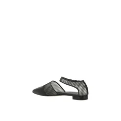 Manolo Blahnik Ballerina Sko*Mesh Detalje Lambskin Ballerina med Ankelrem Sort