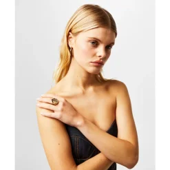 Alexander McQueen Smykker*Messing Segl Logo Ring Lys Antik Gul