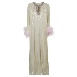 Self Portrait Kjoler*Metallic Ombre Feather Maxi Dress Gul