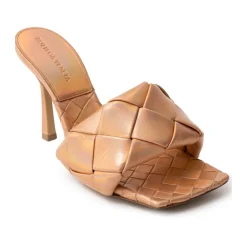 Bottega Veneta Stiletter*Metallic Sandal Mule med Tubular Weave Brun