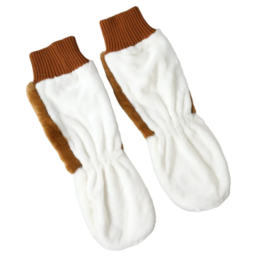 Dolce & Gabbana Handsker*Mid Arm Length Knitted Fur Gloves Brun