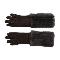 Dolce & Gabbana Handsker*Midt Arm Længde Læder Pels Handsker Brun