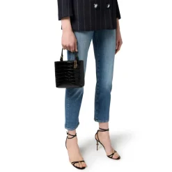 Elisabetta Franchi Bæltetasker*Mini Læder Tote Bag med Logo Charms Sort