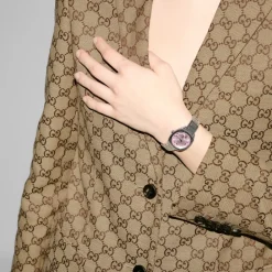 Gucci Ure*29mm rustfrit stålkasse, lyserød skive med 8 diamanter, lille sekundvisning, rustfrit stålarmbånd Grå