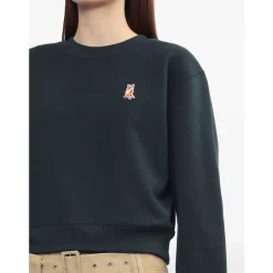 Maison Kitsuné Sweatshirts*Navy Fox Broderet Crew Neck Sweater Blå