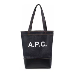 A.P.C. Indkøbstasker*Navy bomuldslæder tote taske Blå