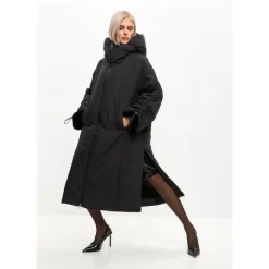 Cesare Gaspari Frakker*Oversized Hætte Puffer Jakke med Faux Pelsmanchetter Sort