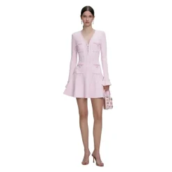 Self Portrait Kjoler*Pearl Trim Knit Mini Dress Pink