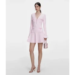 Self Portrait Kjoler*Pearl Trim Knit Mini Dress Pink