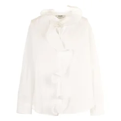MSGM Bluser & Skjorter*Poplin Skjorte med Flæser Hvid
