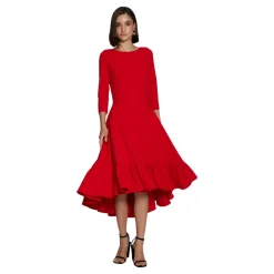 Moskada Kjoler*Midi Kjole med Rund Hals Rød