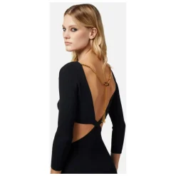 Elisabetta Franchi Kjoler*Ribstrikket Midi Kjole med Udskæring Sort