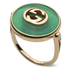 Gucci Smykker*Sammensatte ring i lyserød guld, agat og diamant Grøn