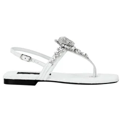 Philipp Plein Sandaler*Sandals Flat Crystal Skull with Crystals Hvid