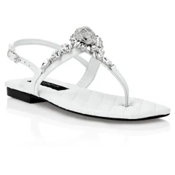 Philipp Plein Sandaler*Sandals Flat Crystal Skull with Crystals Hvid