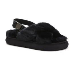 Moncler Sandaler*Solarisse flade sandaler i imiteret pels Sort