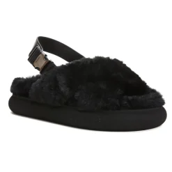 Moncler Sandaler*Solarisse flade sandaler i imiteret pels Sort