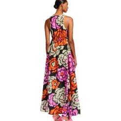 Essentiel Antwerp Kjoler*Sort blomstret lang silkekjole Multifarvet