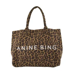Anine Bing Indkøbstasker*Sort bomuldsshopper taske med leopard Multifarvet