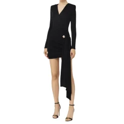 Elisabetta Franchi Kjoler*Cross-Neck Draperet Mini Kjole Sort