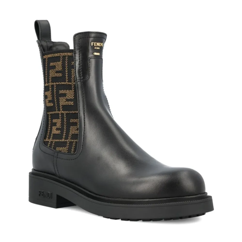Fendi Chelsea Boots*Læder FF Mønster Støvler Sort