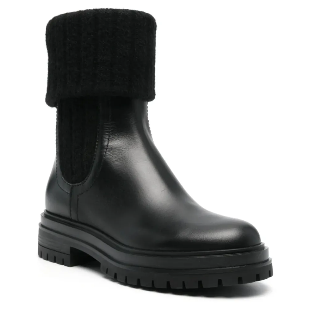 Gianvito Rossi Chelsea Boots*Læder Strik Støvler Italien Sort