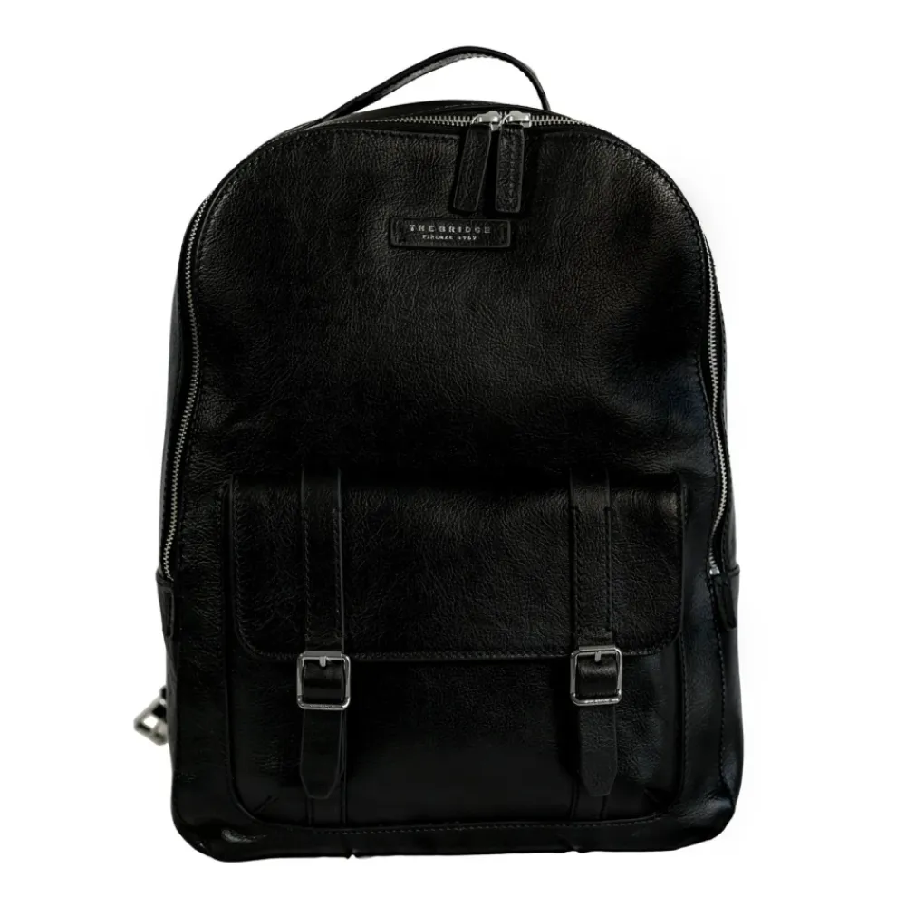 The Bridge Rygsække*læderrygsæk med flap og krog Sort