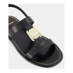 Ferragamo Sandaler*lædersandal med gyldne detaljer Sort