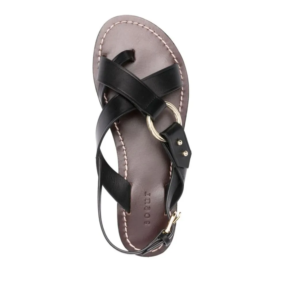 SOEUR Sandaler*Lædersandaler med Tåring Sort