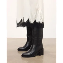 Kazar Støvler*læderstøvler med blokhæl Sort