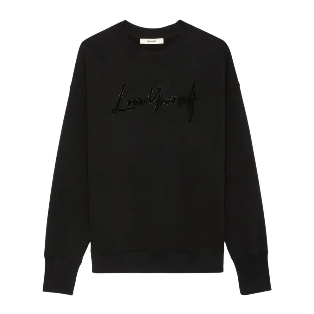 Zadig & Voltaire Sweatshirts*Oversize Love Yourself Sweatshirt med Rhinestones Sort