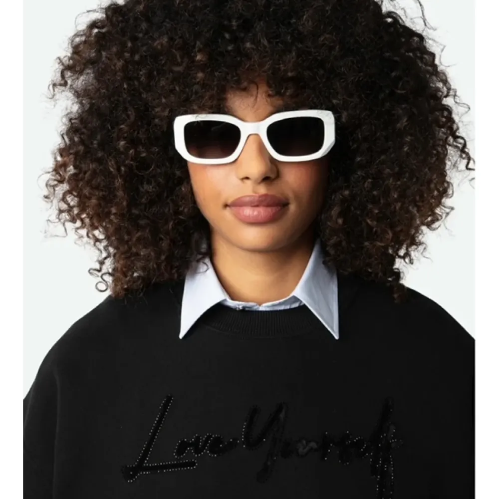 Zadig & Voltaire Sweatshirts*Oversize Love Yourself Sweatshirt med Rhinestones Sort