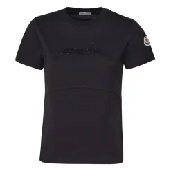 Moncler T-Shirts*T-shirt i bomuld med perlebesat logo Sort