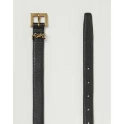 Saint Laurent Bælter*Stilfuldt læderbælte med metal spænde Sort