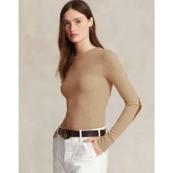 Polo Ralph Lauren Sweatshirts*Stretch Bomulds Sweater med Ruskindslapper på Albuerne Brun