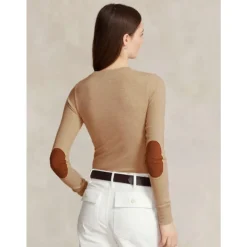 Polo Ralph Lauren Sweatshirts*Stretch Bomulds Sweater med Ruskindslapper på Albuerne Brun