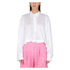 The Attico Bluser & Skjorter*Stribet Cropped Skjorte Hvid
