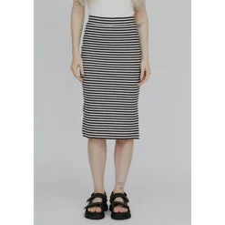 Basic Apparel Nederdele*Stribet Rib Nederdel - Whisper White / Black Sort